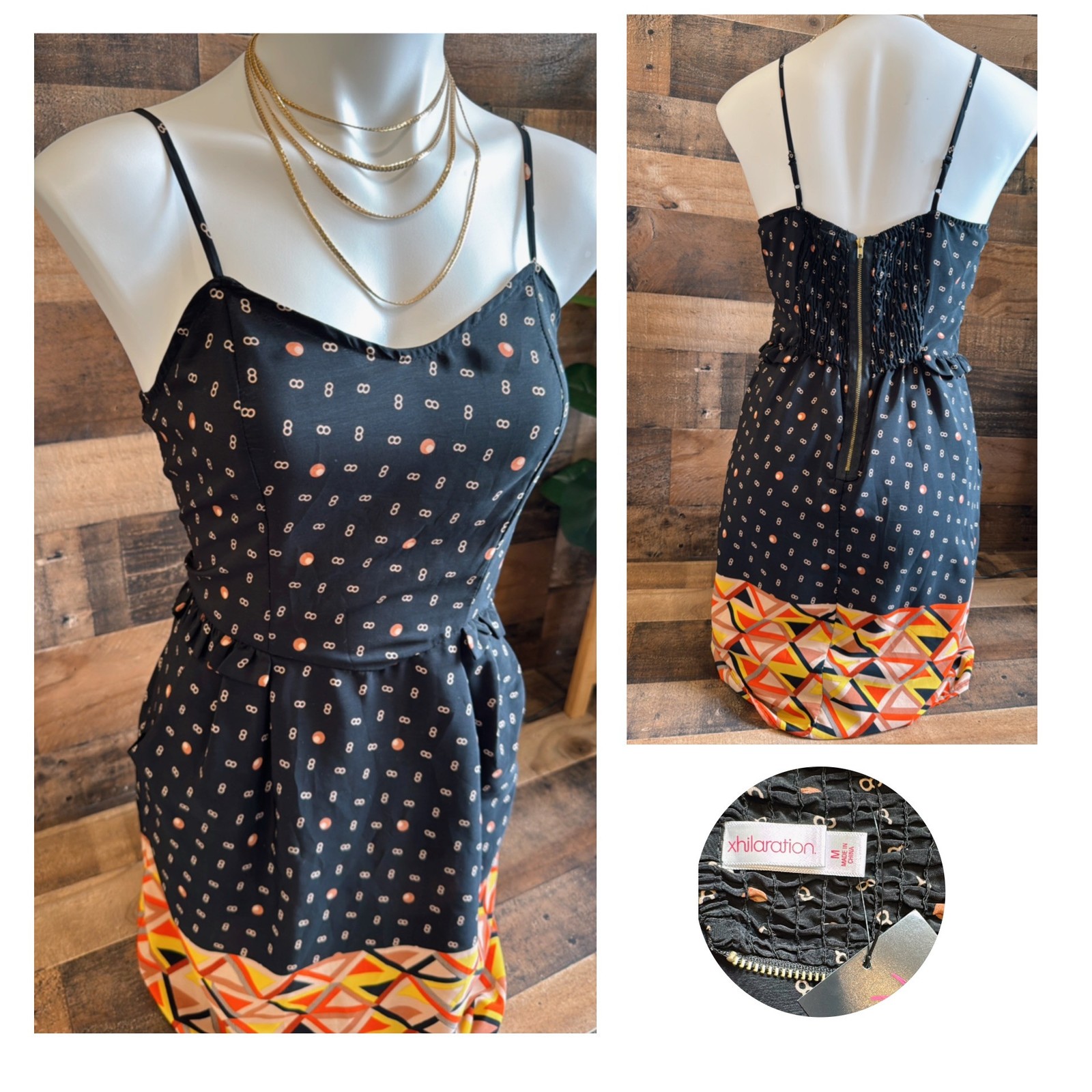 Black Geometric Dress with Pockets