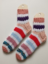 Womens Hand Knitted Socks Wool Socks Size 5-6 Uk Striped 633