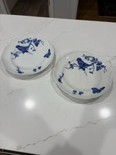 Minton Tomtit Aesthetic Movement Polychrome Bird Plates Blue White C 1875 (2)