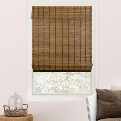 Bamboo Roman Shade, Cordless Light Filtering Woven Wood Window Treatment for Liv