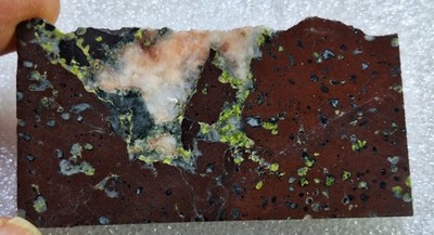 Pretty Epidote Microcline and Calcite in Basalt -Polished Stone Slab -Michigan