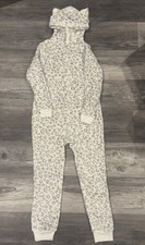 Cat & Jack Kids Fleece One-Piece Pajamas Gray Leopard Hooded Zip Up 6/7 NWT