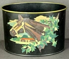 1953 Vintage Equestrian Toleware Tin Desk Letter Can Horse Head Stable Signed