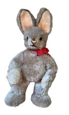 Vintage Steiff Floppy Bunny, Missing Tags, 16", Red Bow, Tan with Pink Ears