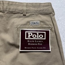 Vintage Polo Ralph Lauren Hammond Pants Mens 38x31 Khaki Pleated Cuffed New Tags