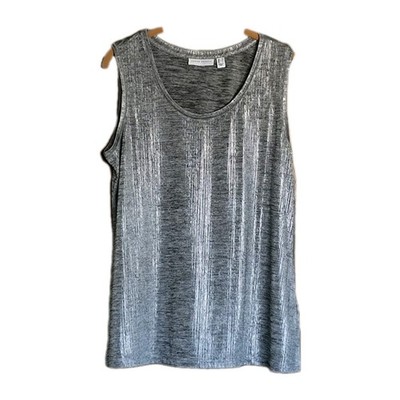 Susan Graver Women's M Knit Tank Top Gray Silver Black Drapy No Cling 