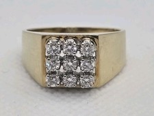  18ct Yellow / White Gold 9 Stone Brilliant Cut 0.36ct  Diamond Signet Ring 7.7g