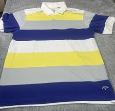 Callaway X-Series Golf Polo Mens Size L Striped Yellow Blue White