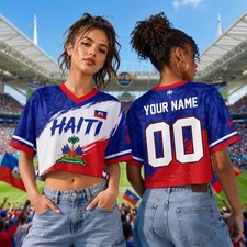 Haiti Soccer Crop Top Jersey Custom Name Numb...