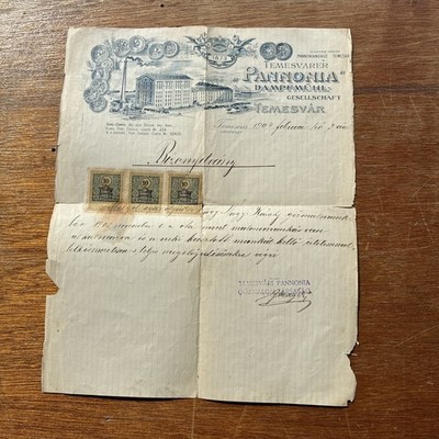 Antique 1904 Employment Certificate Austria-Hungarian Empire 3 10-filler Stamps