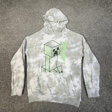 Minecraft Hoodie Boys XL Gray Pullover Hooded Pockets Creeper Graphic Logo
