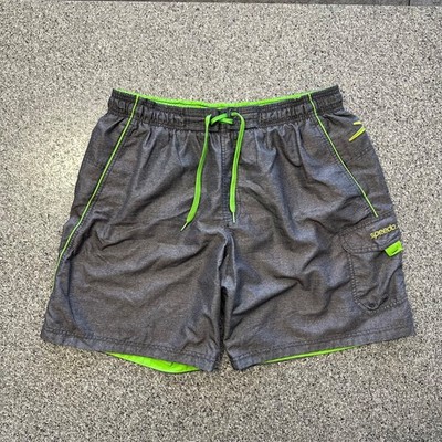 Speedo Marina Volley Swim Trunks Mens L Shorts Grey Lime Green Cargo Pocket 19 