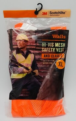Walls Men's ANSI 2 High Visibility Hi-Vis Mesh Safety Vest Orange Size XL New!