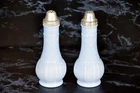 Jeanette Blue Delphite Milk Glass Salt & Pepper Shakers Basket Weave Vintage