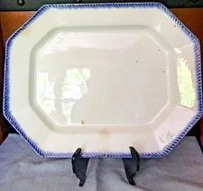 ENGLISH BLUE FEATHER EDGE 18TH CENTURY OCTAGONAL PEARLWARE MEAT PLATTER 17"