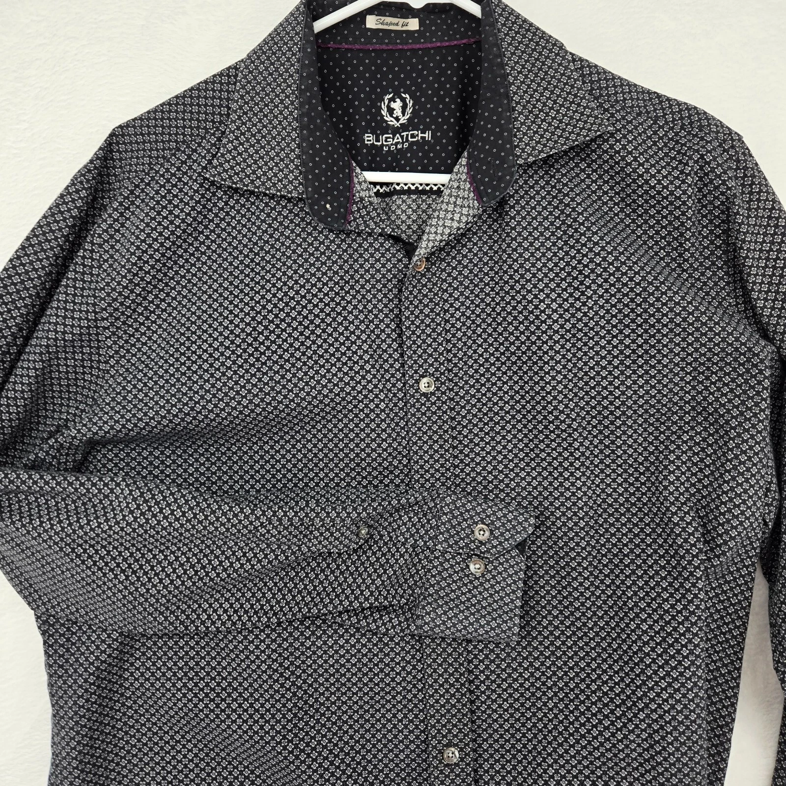 Bugatchi Uomo Mens Shirt Black Size Large(estimated) Shaped Fit Geometric Floral