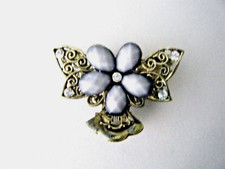 Gold Tone Metal Hair Claw Clip Faceted Gray And Clear Stones New