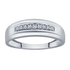 Men's 10K White Gold 0.14 Ct Round Real Diamond Half Eternity Wedding Band Ring