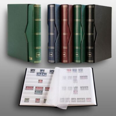 Album Timbres 60 Pages Blanc – Couverture Verte Similicuir – 9 Bandes Par Page – 30,5x23 Cm