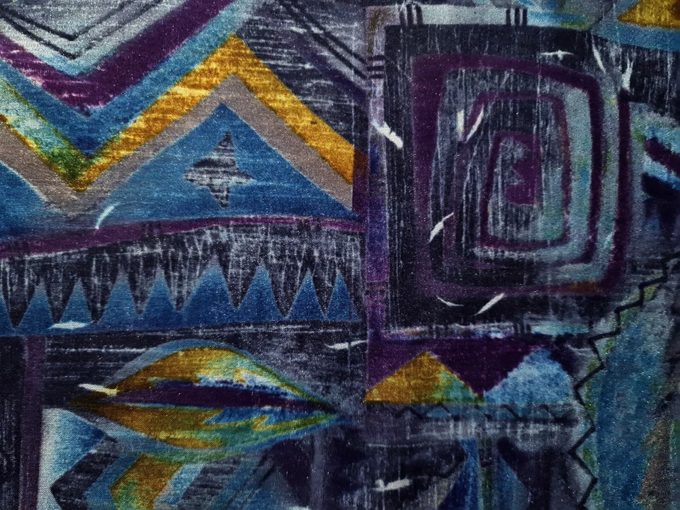 BUFANDA CABALLERO VINTAGE AUTÉNTICO ARTE AZTECA ABSTRACTO AZUL PÚRPURA LARGA PARA HOMBRE Foto 3 de 3