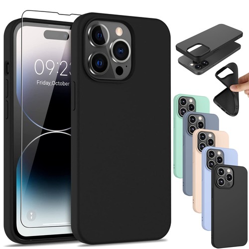 For iPhone 14 Pro Max 13 12 11 Silicone Case Phone Cover with Screen Protector
