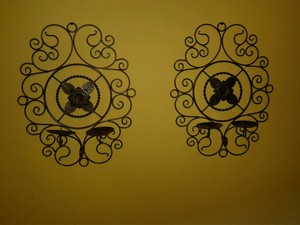 Pair Decorative Vintage Scroll Iron Metal Wall Sconce Grille Art