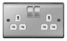 BG NEXUS METAL BRUSHED STEEL DECORATIVE LIGHT SWITCHES & SOCKETS WHITE INSERTS