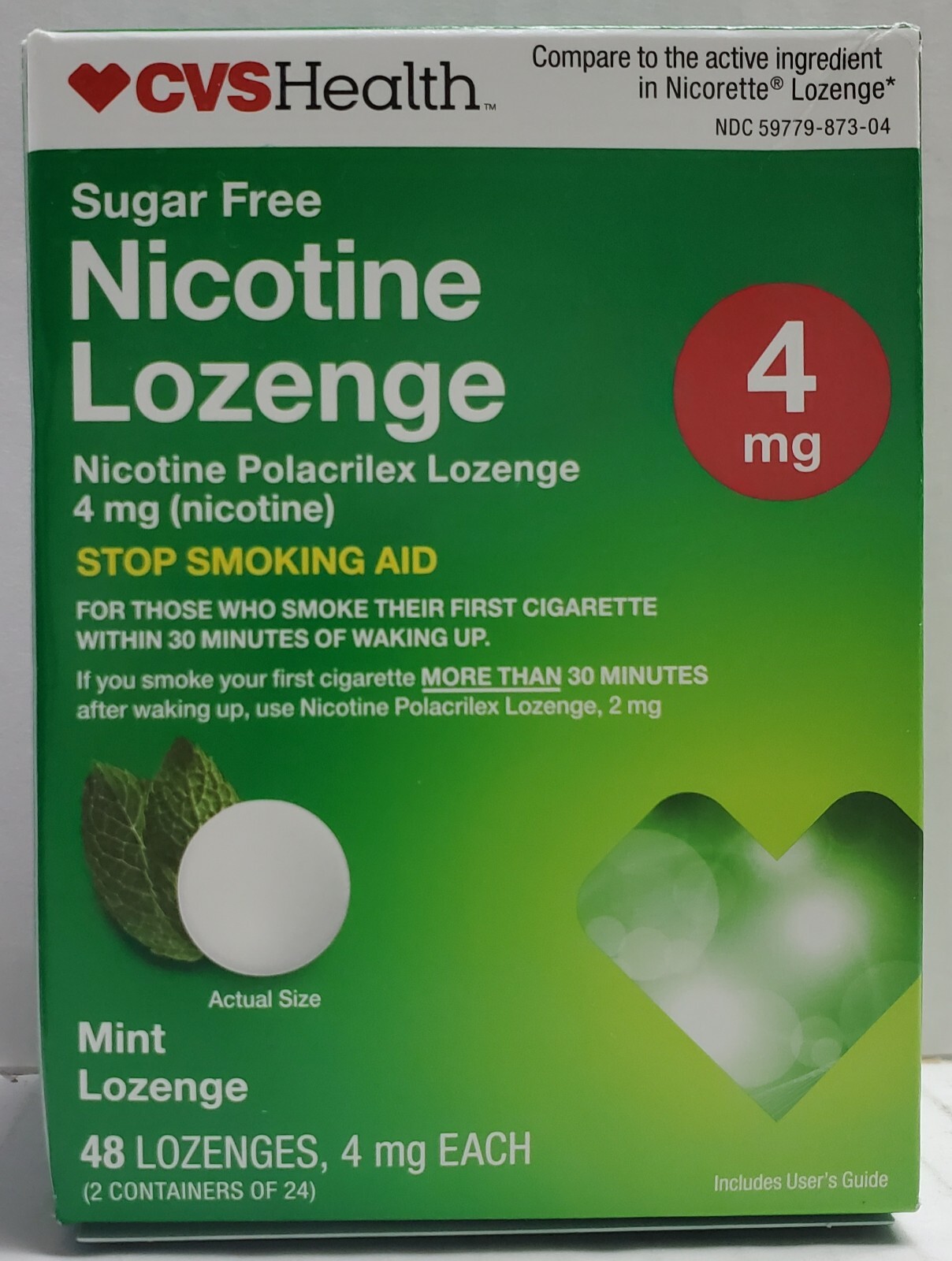 CVS Health Sugar Free Nicotine Lozenge 4mg Mint Flavor 48 Count Exp 3