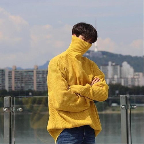 Mens High Neck Sweater Baggy Casual New Turtleneck Knitting Winter Oversize  Warm | eBay