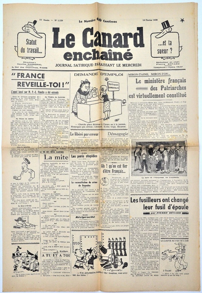 Le CANARD ENCHAINE numero 1129 - 16/02/1938 - Photo 1/1