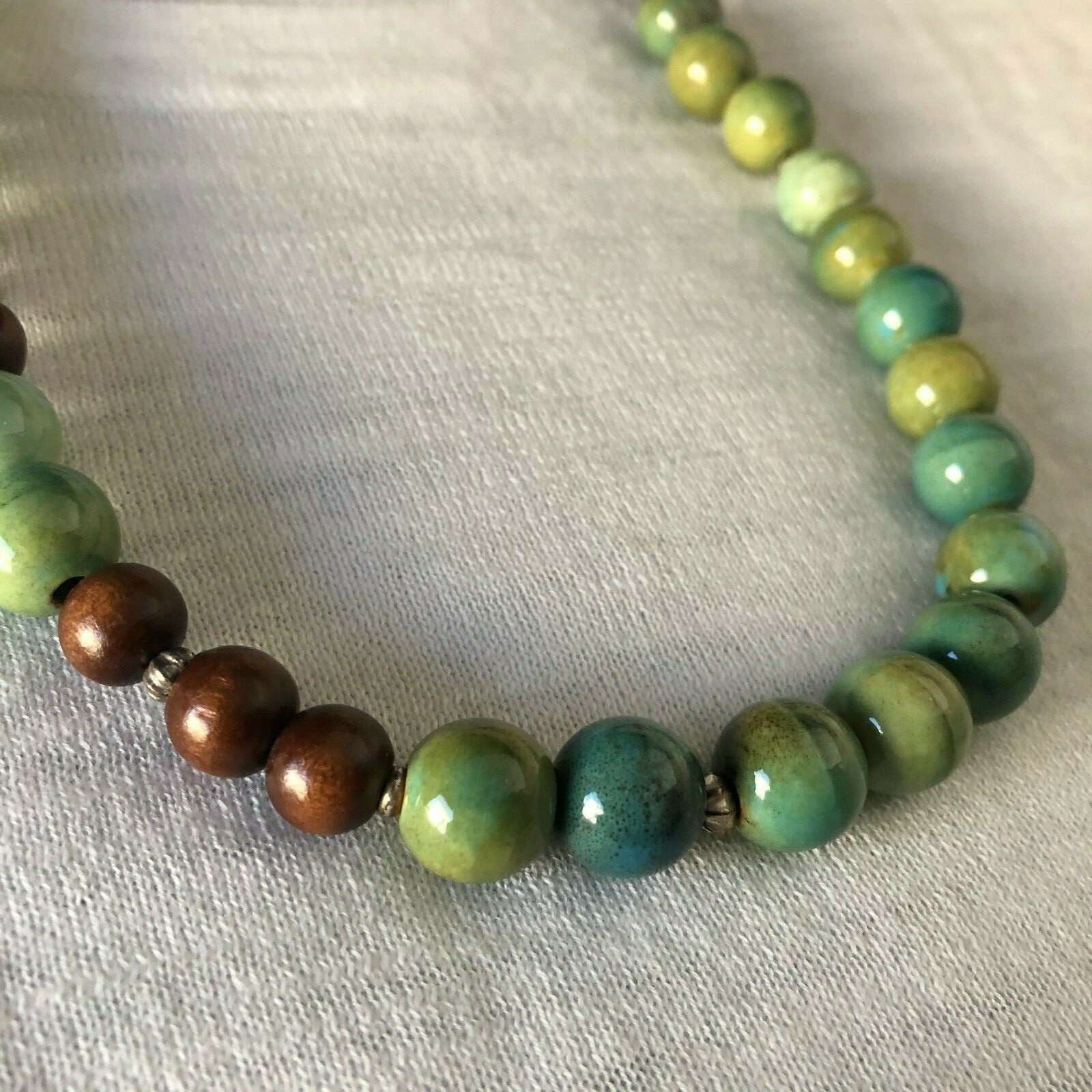 Statement Multi Green Ceramic Beaded Necklace wit… - image 2