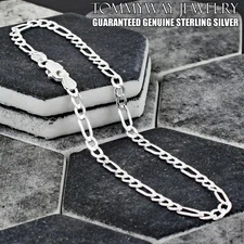 Guaranteed 925 Sterling Silver 7" 8" 9" 10" 11" 12" Figaro Bracelet-Anklet 3mm
