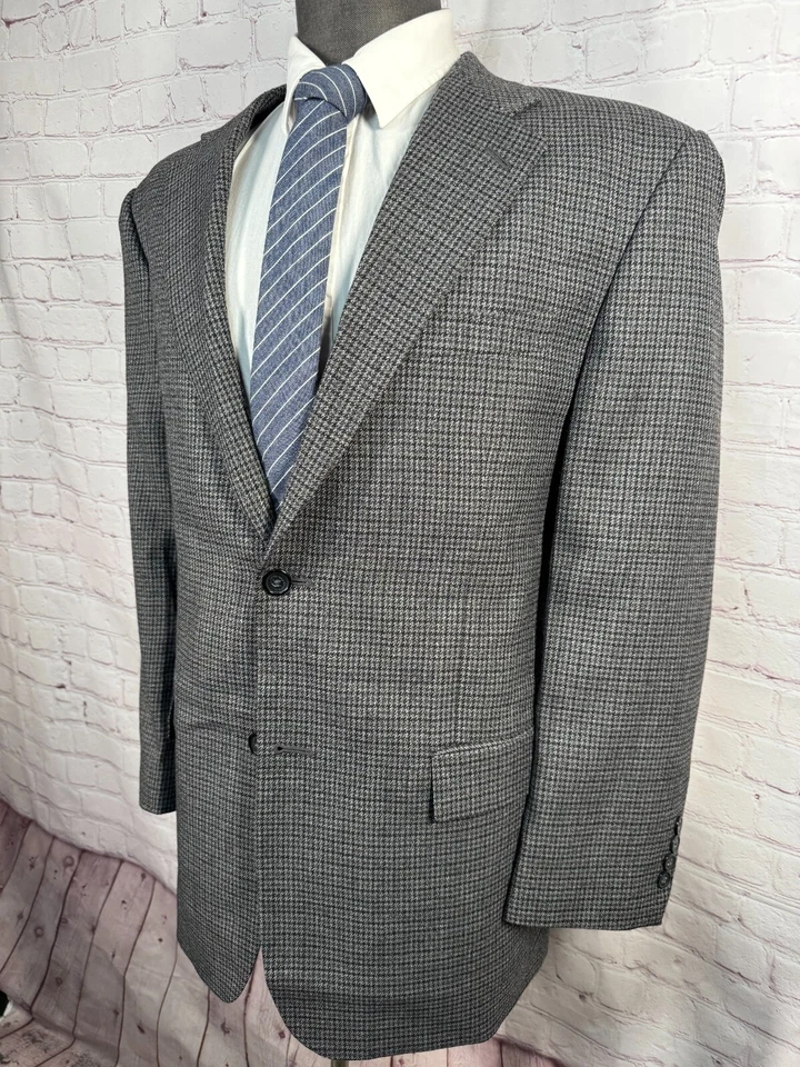 Chaqueta Blazer Abrigo Deportivo KASPER Para Hombres Gris HOUNDSTOOTH CHECK Mezcla Lana 42R Foto 2 de 4