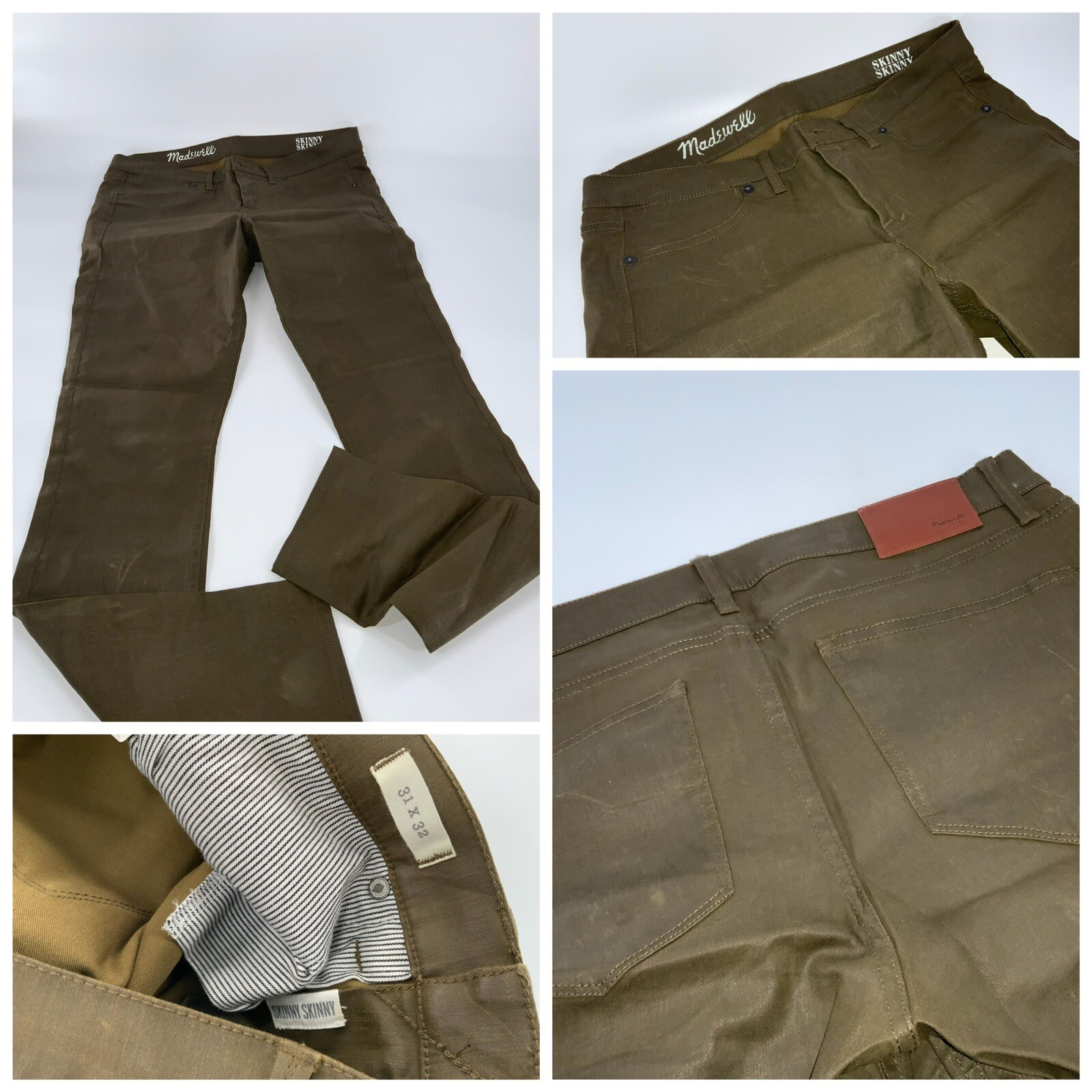 Madewell Skinny Jeans 31x32 Brown Waxed Cotton Stretch Mint YGI B2-37-image