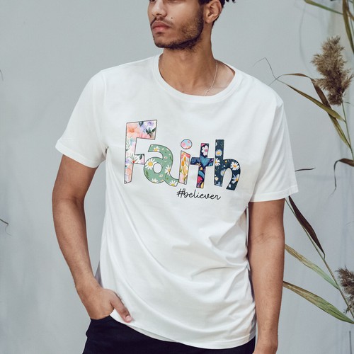 Floral Faith #believer Christian T-Shirt, Religious Gift Tee - Picture 3 of 11