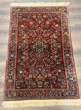 Antique Per'sian Sarouk Rug 3x5, Red, Floral, 200 KPSI
