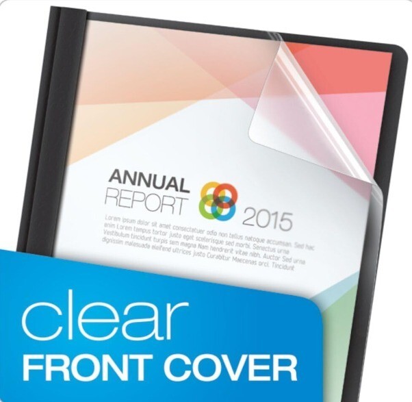 Oxford Clear Front Report Covers, Black, Letter Size, 25 per box