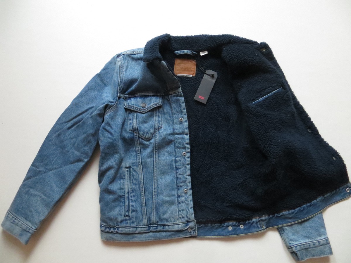 Levi's jacket denim jacket with blue fur, size S, NEW! Warm Teddy Fur Lined!