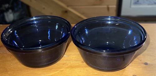 ANCHOR Hocking Cobalt Blue Glass Set Of 2 Custard Desert Cups Bowls Ramekin 6oz