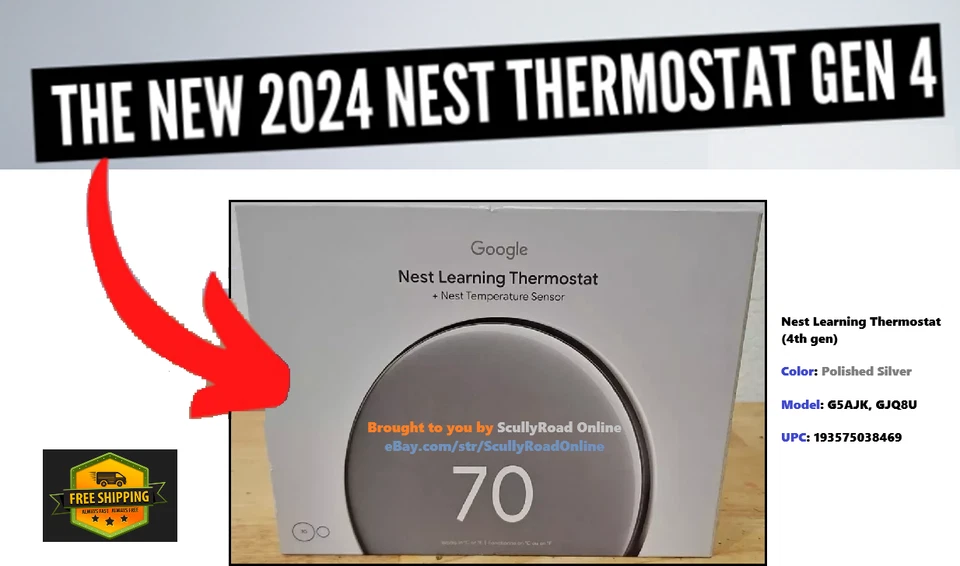 Google Nest Learning Thermostat 4. Gen mit Temperatursensor 2. Gen Polished Silver