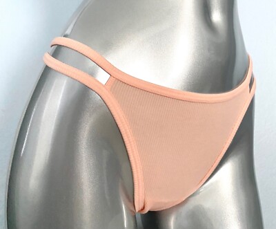 PINK Victoria's Secret Nwt Cotton Blend Ribbed Peach Aura Strappy Thong Panty M
