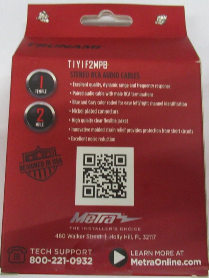 TSUNAMI T1Y1F2MPB TWISTED PAIR RCA CABLES 1 FEMALE 2 MALE - Image 2 of 3