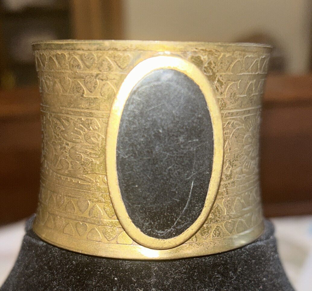Statement Vintage Black Oval Stone Metal Cuff Bra… - image 11