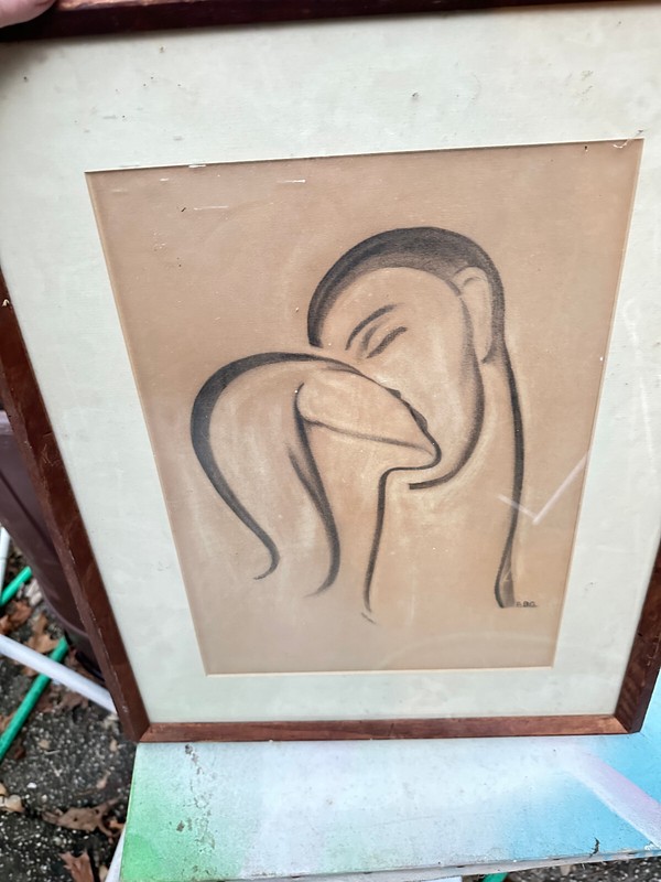 Original  Black and White Drawing 21 x 17    14  x 10 1/2"  F? B Green