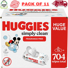 Huggies Simply Clean Unscented Baby Wipes 11 Flip-Top Packs 704 Wipes Total USA