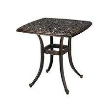 Square Outdoor Side Table, 21" Cast Aluminum, Bronze, Ideal for Patio or Porch