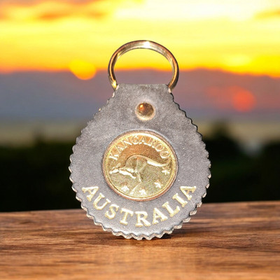 Seltene Vintage Sammler Känguru Münze Echtleder Goldfarben Made In Oz.  