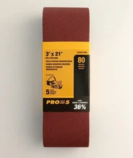 DEWALT DWAB321080C 80-Grit 3" x 21" Sanding Belts Sandpaper 5Pack