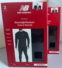 New Balance Men's Heavyweight Baselayer Crew & Pant 2 Pc Set M L XL Black SEALED