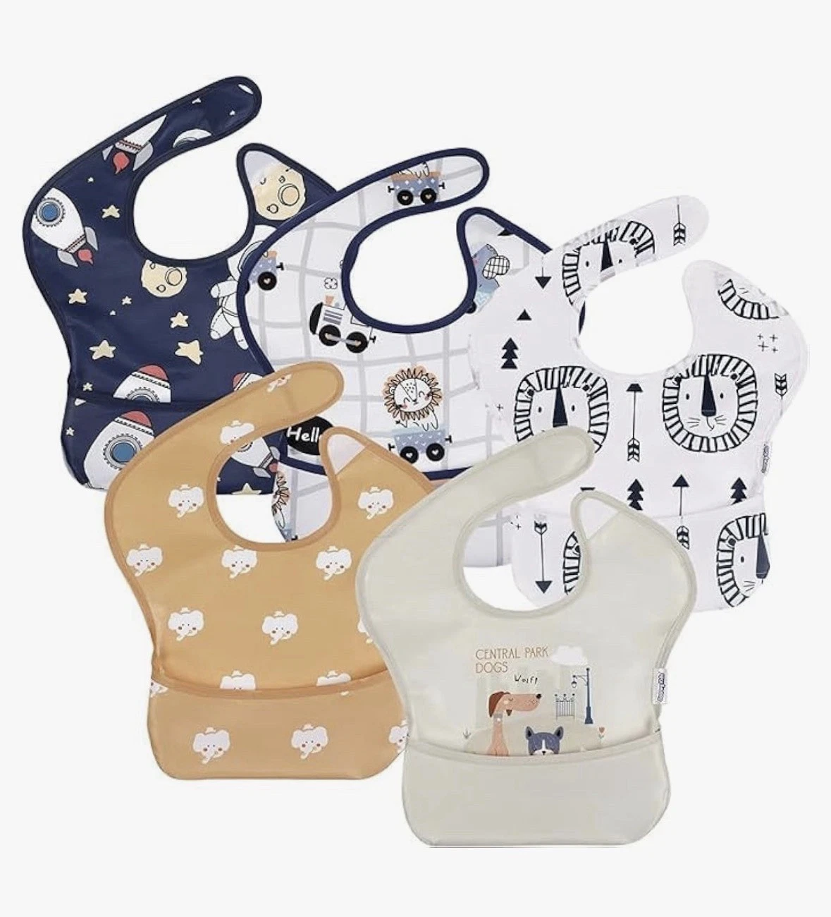Baby Bib 5PCS Waterproof Feeding Bib Adjustable Washable BPA Free Toddler Apron